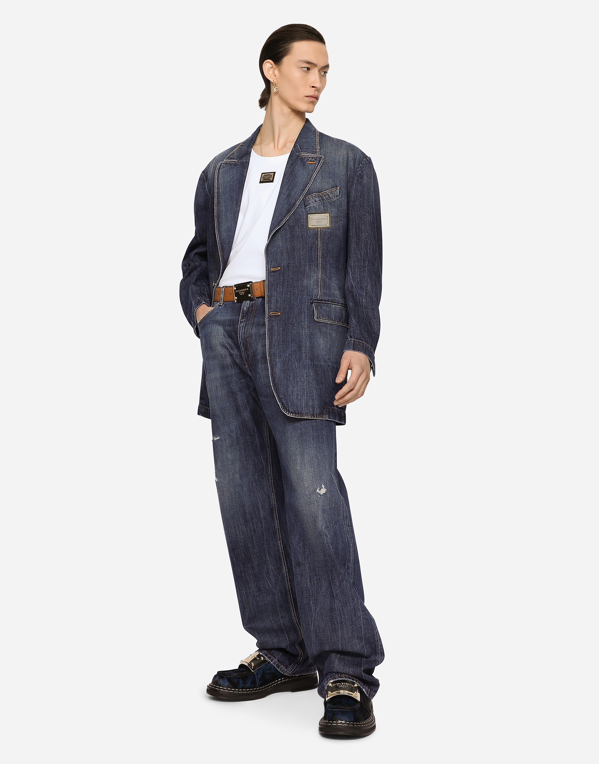 Deconstructed denim jacket with logo tag - 5