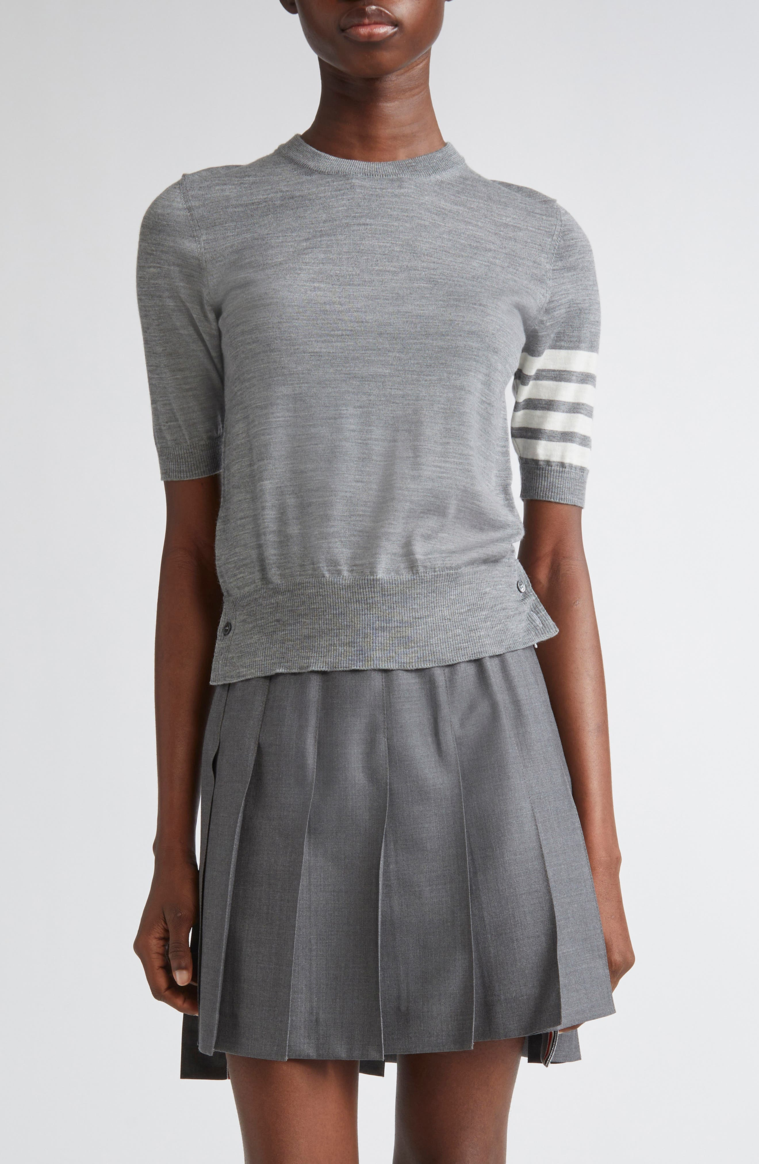 Thom Browne 4-Bar Short Sleeve Wool Blend Sweater in Light Grey at Nordstrom - 1
