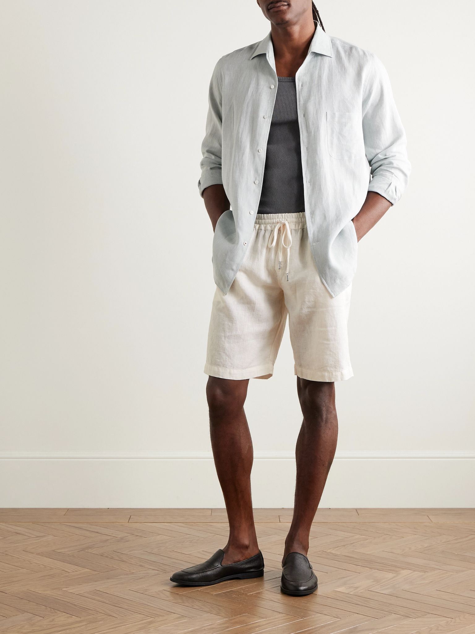 Linen Drawstring Shorts White - 2