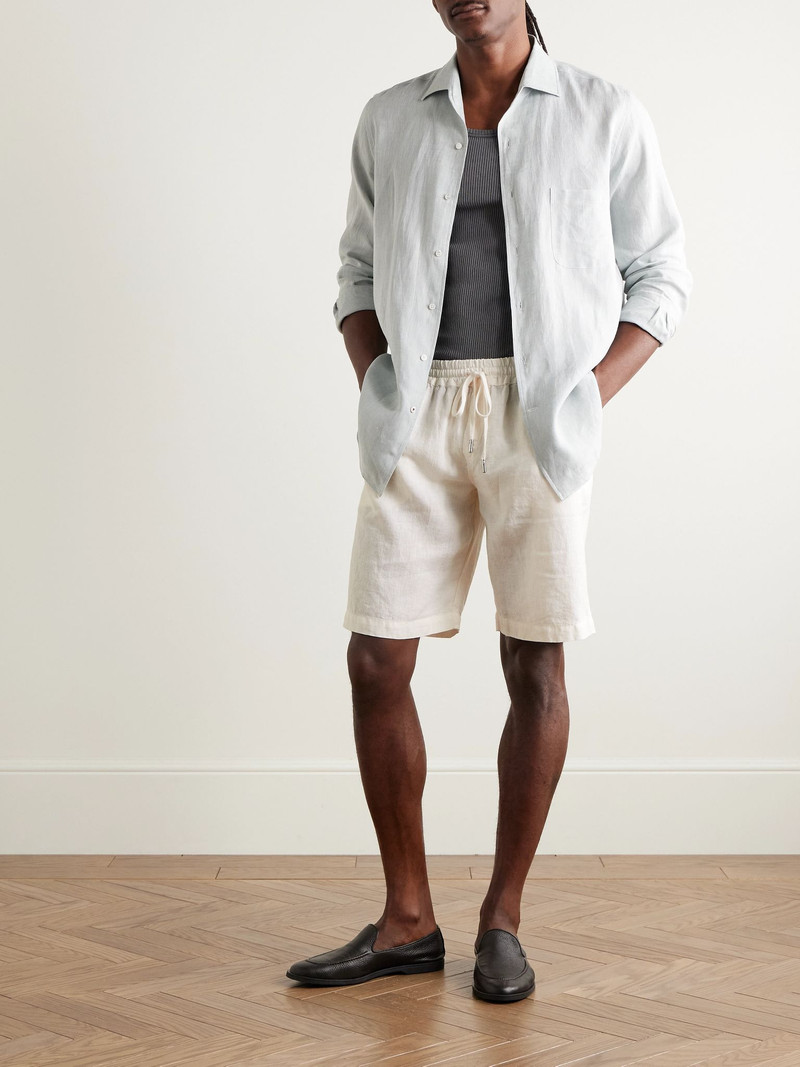 THOM SWEENEY Linen Drawstring Shorts White outlook