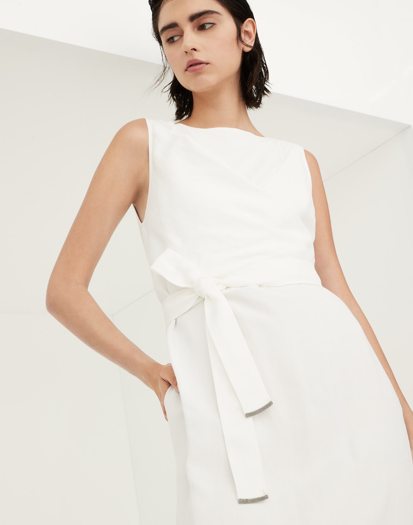 【関税&送料込】Brunello Cucinelli Fluid Twill Sleeveless Dr Brunello Cucinelli Viscose and Linen Fluid Twill Dress