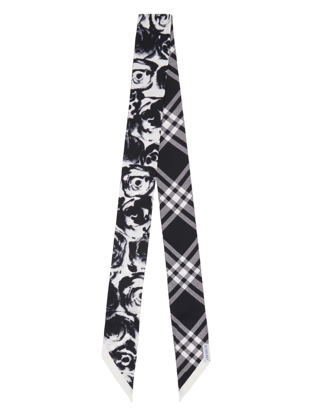 Black & White Skinny Reversible Rose Silk Scarf - 2