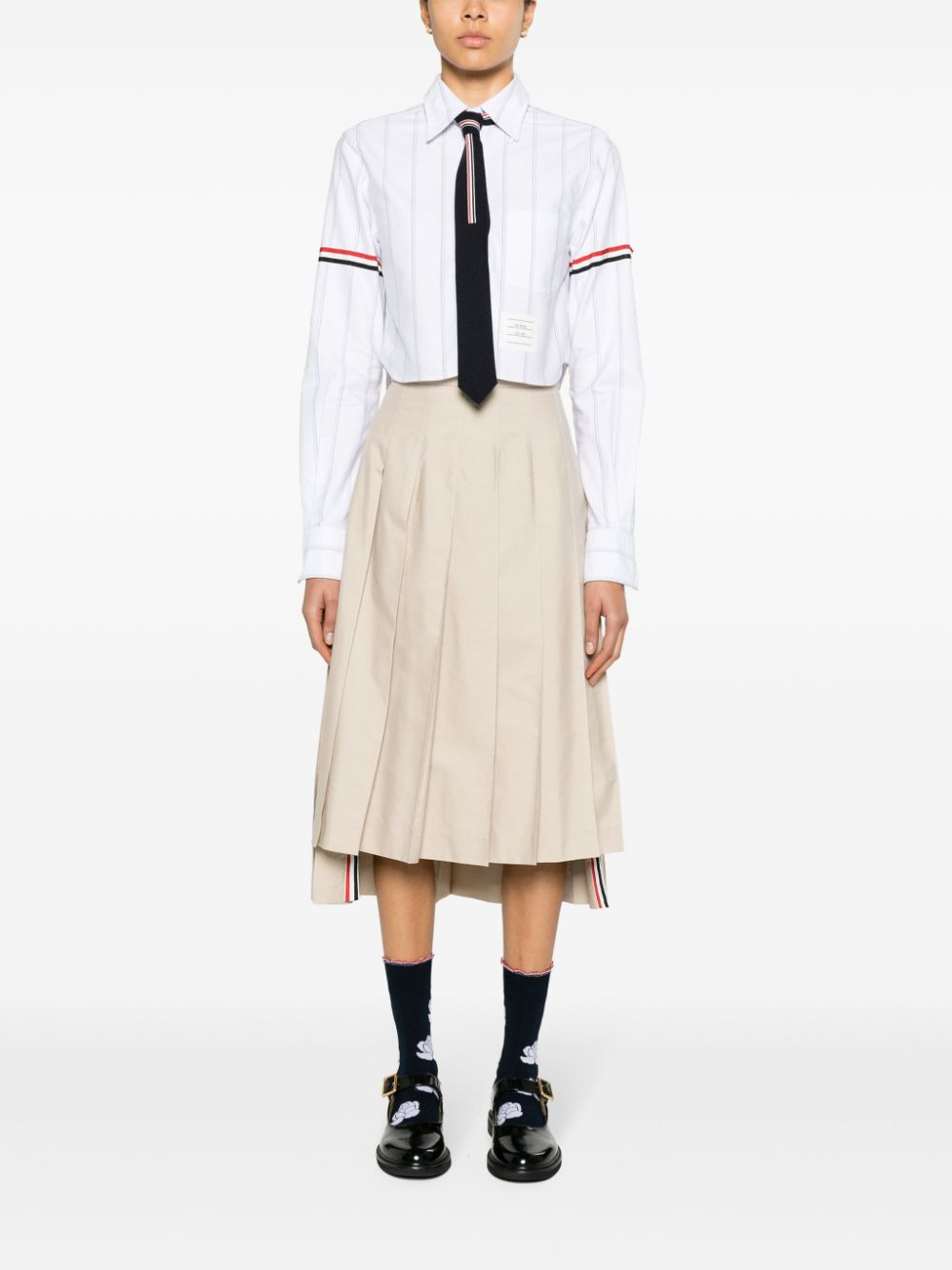 Stripe Oxford Armband Cropped Shirt - 2