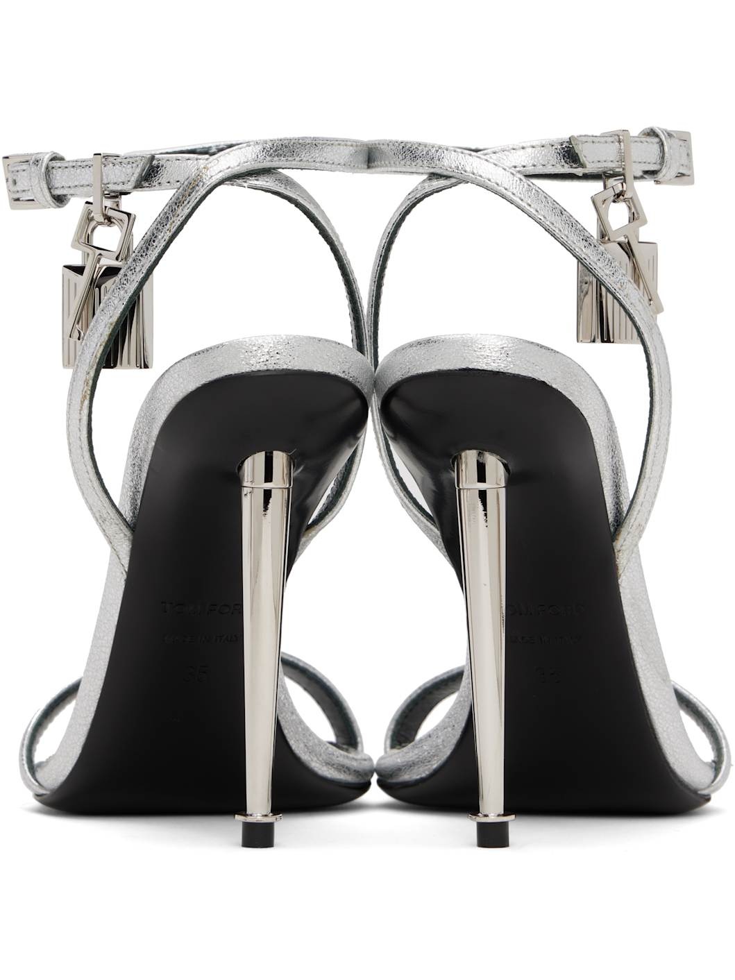 Silver Padlock Pointy Naked Heeled Sandals - 2
