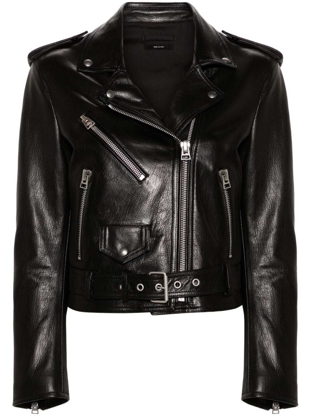 zip-up leather biker jacket - 1