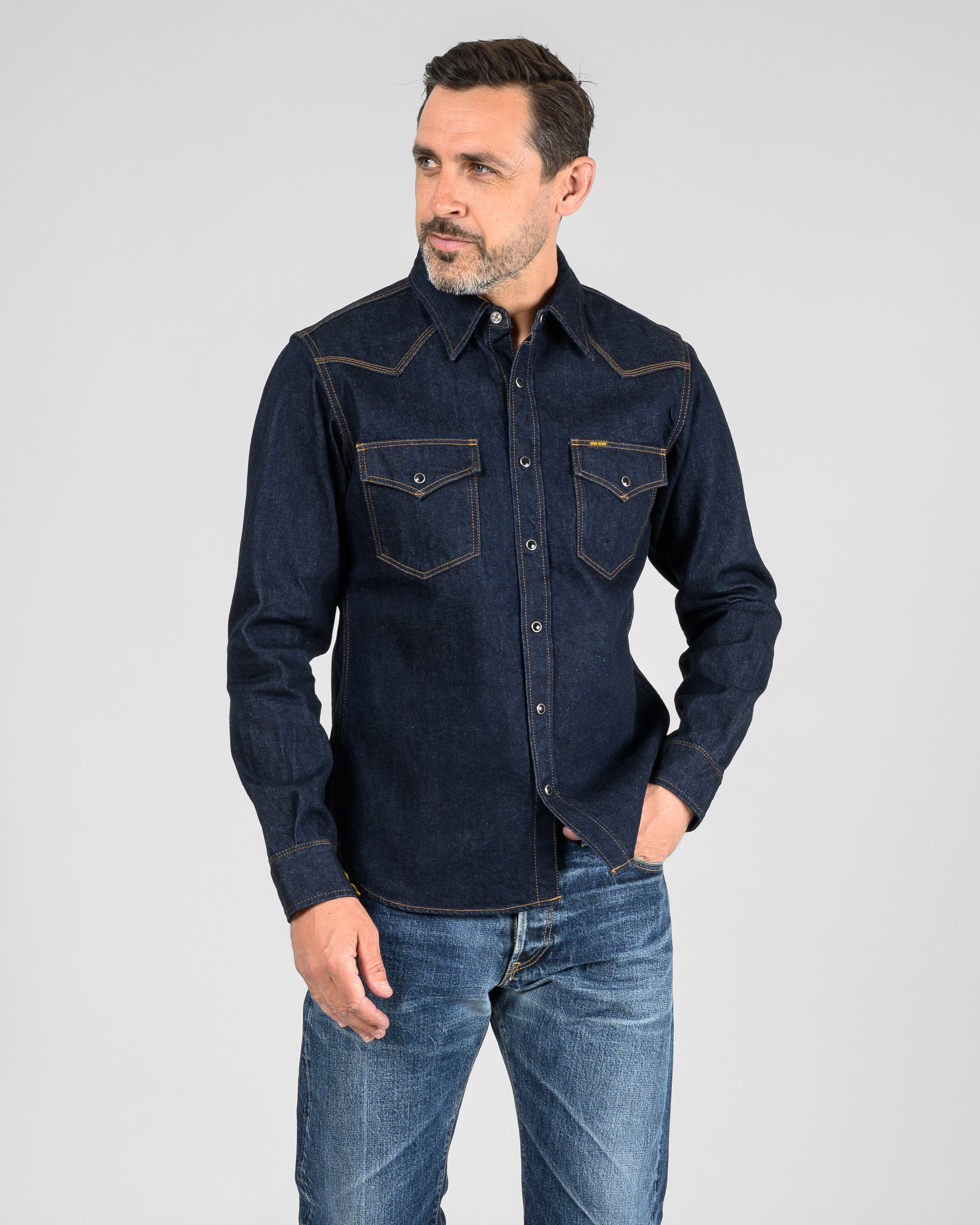 IHSH-33-IND 12oz Selvedge Denim Western Shirt - Indigo - 2