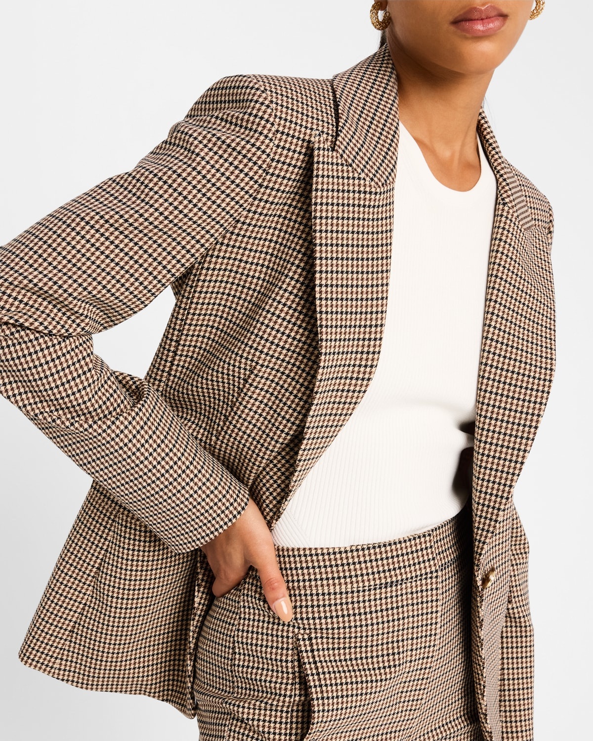 Livvy Single-Button Houndstooth Dickey Jacket - 5