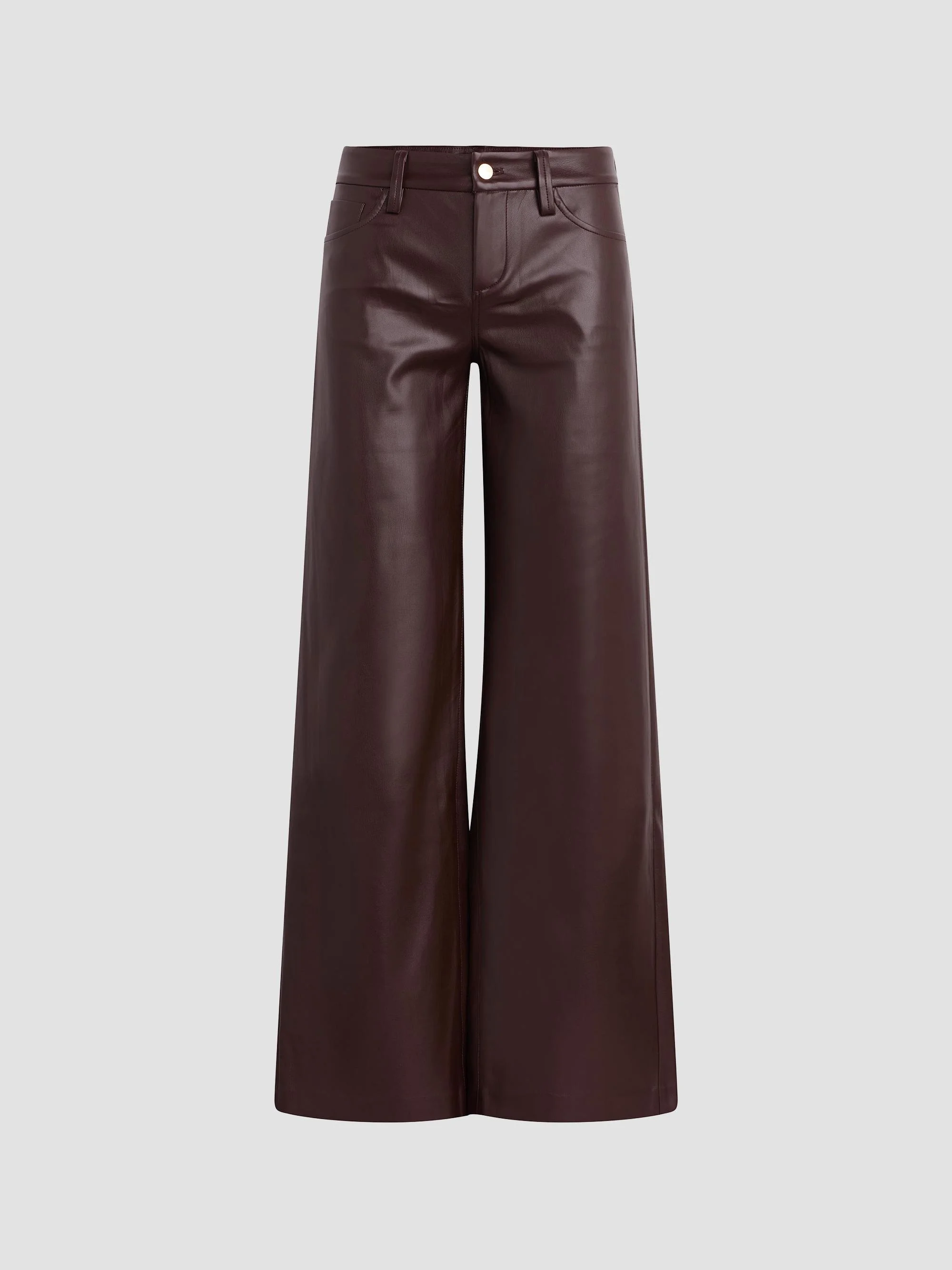 Women's Lou Lou Faux-Leather Wide-Leg Jeans - Dark Chocolate - 1