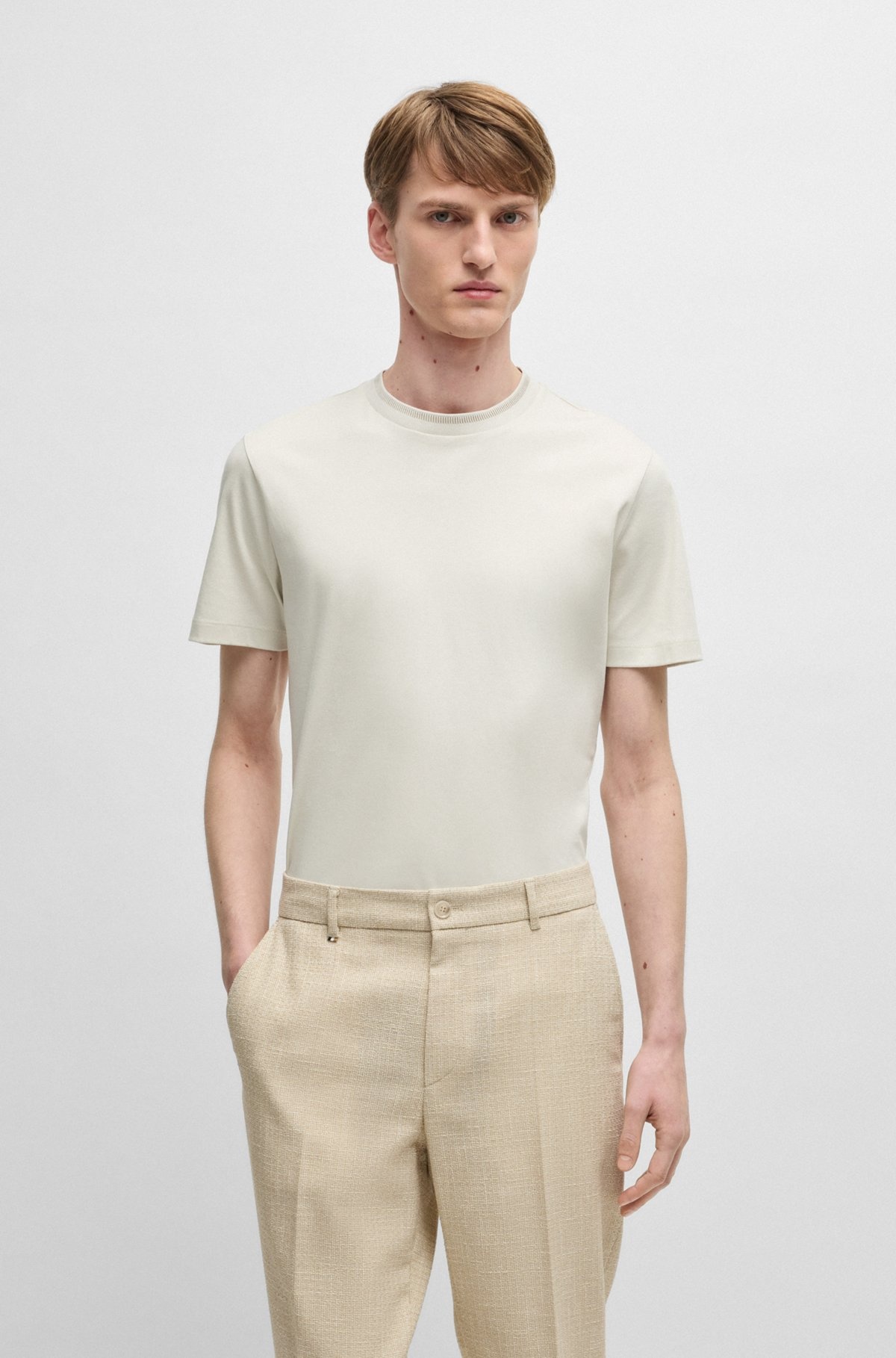 MERCERIZED-COTTON SLIM-FIT T-SHIRT WITH COLLAR STRIPE - 2