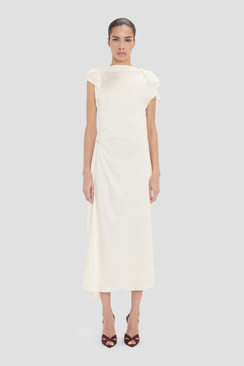 Drape Midi Dress In Ivory - 1