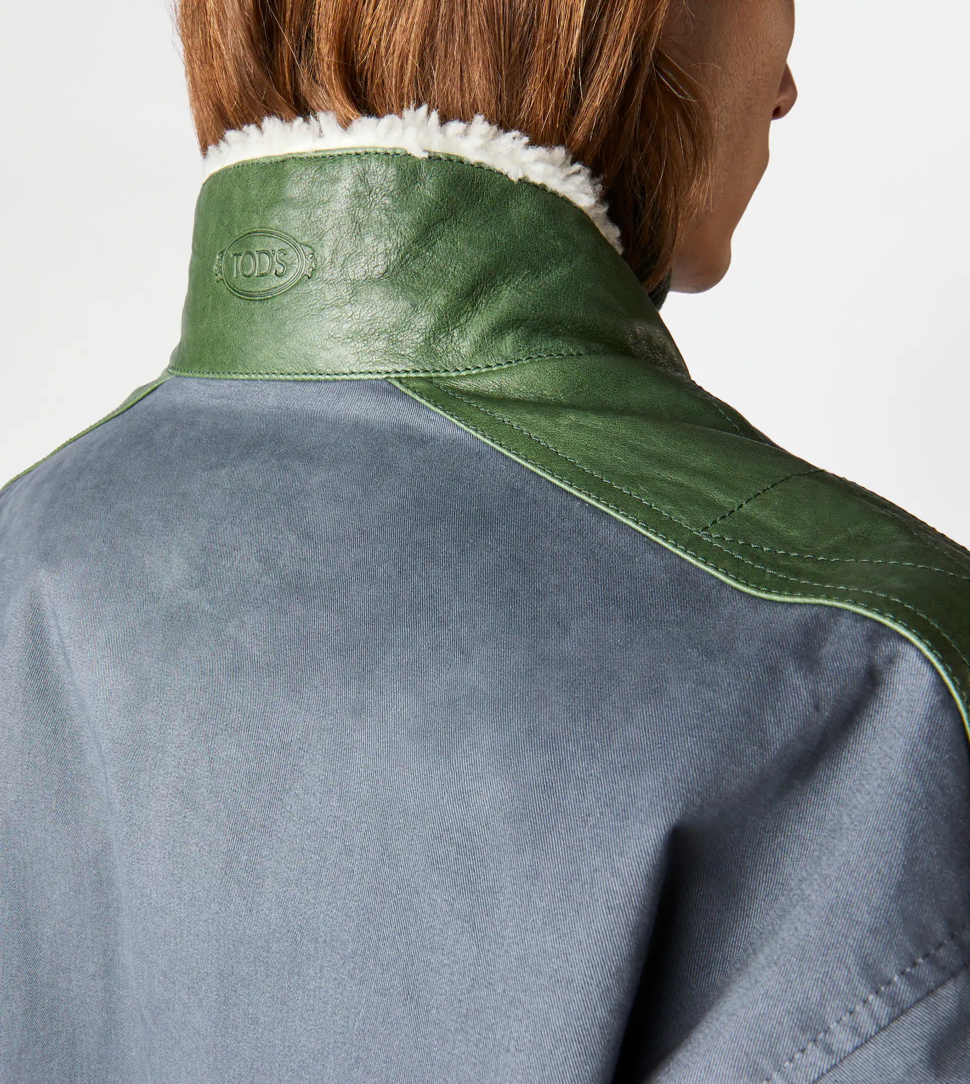 TOD'S BOMBER JACKET WITH LEATHER INSERTS - GREY - 5