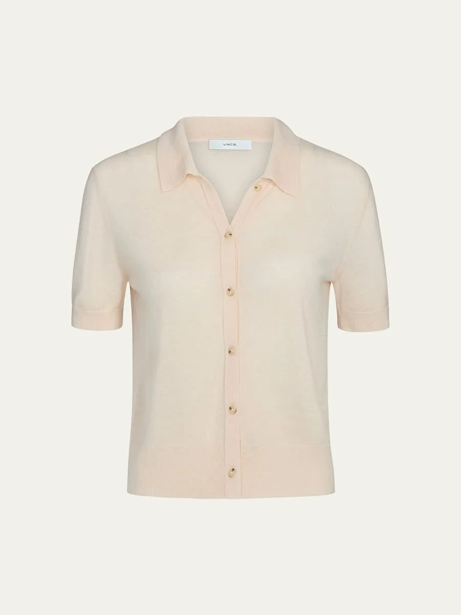 Short-Sleeve Button-Front Sweater - 1