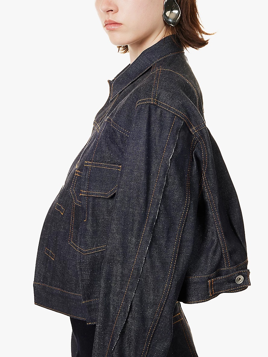 Collar panelled denim jacket - 5