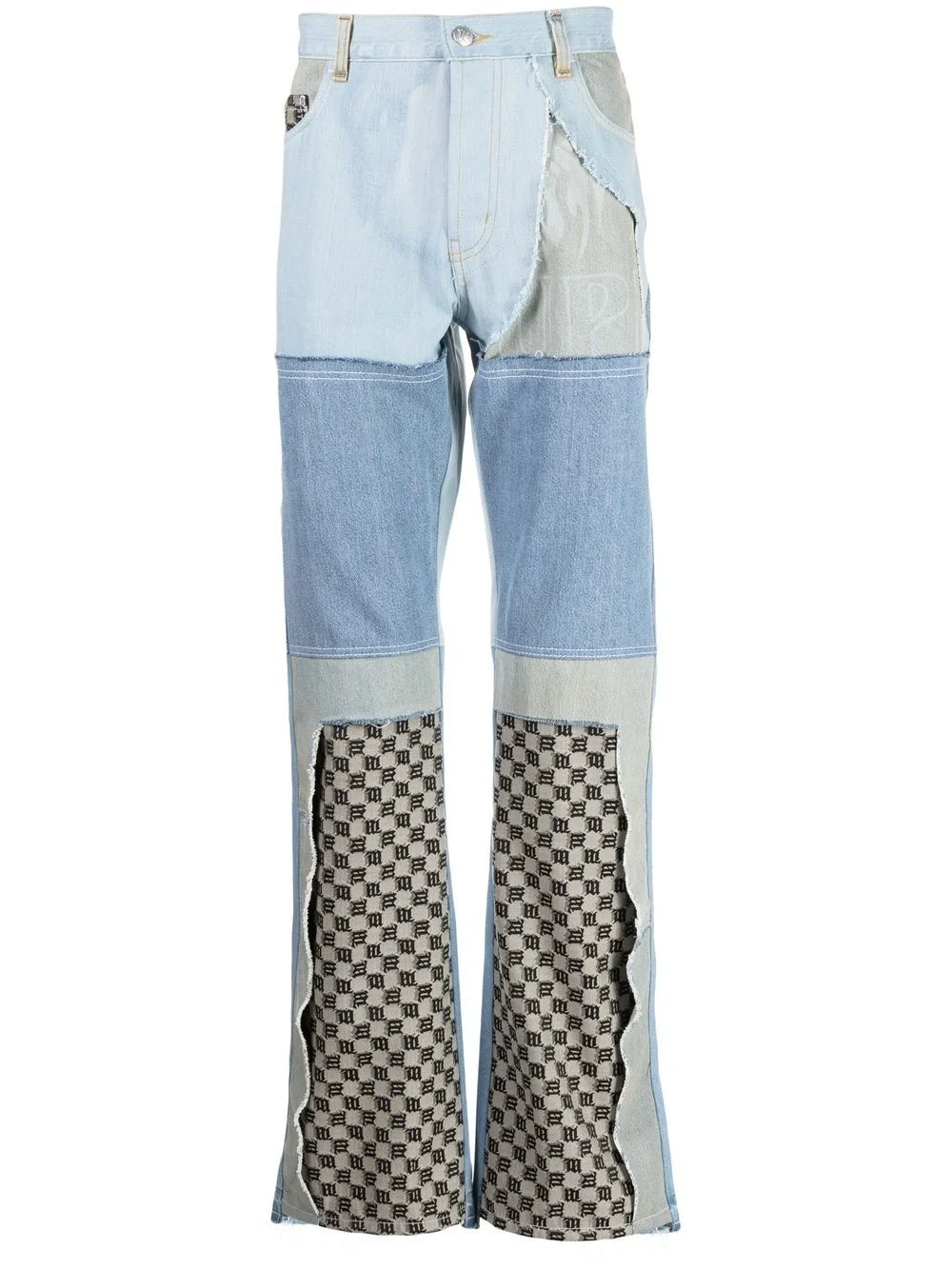 upcycled monogram-patchwork jeans - 1