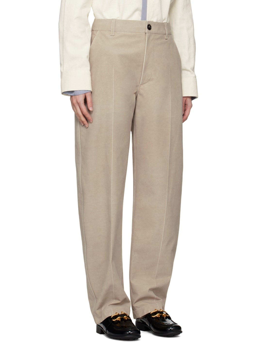 Beige Printed Leather Pants - 2