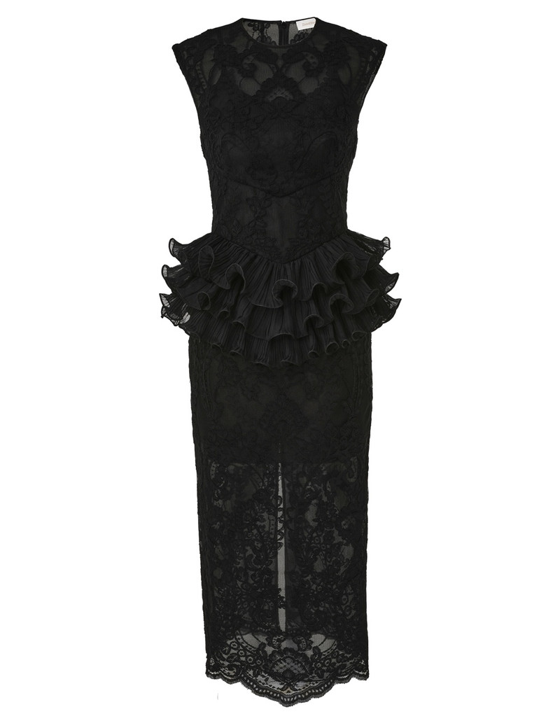 CRUSH LACE FRILL MIDI DRESS - 1