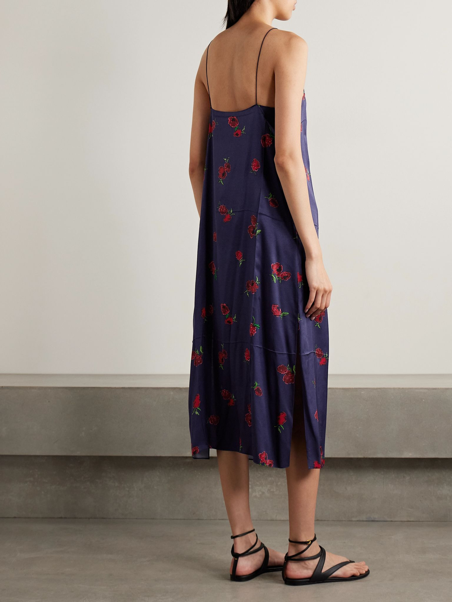 Sicily printed satin-twill midi dress Navy - 3