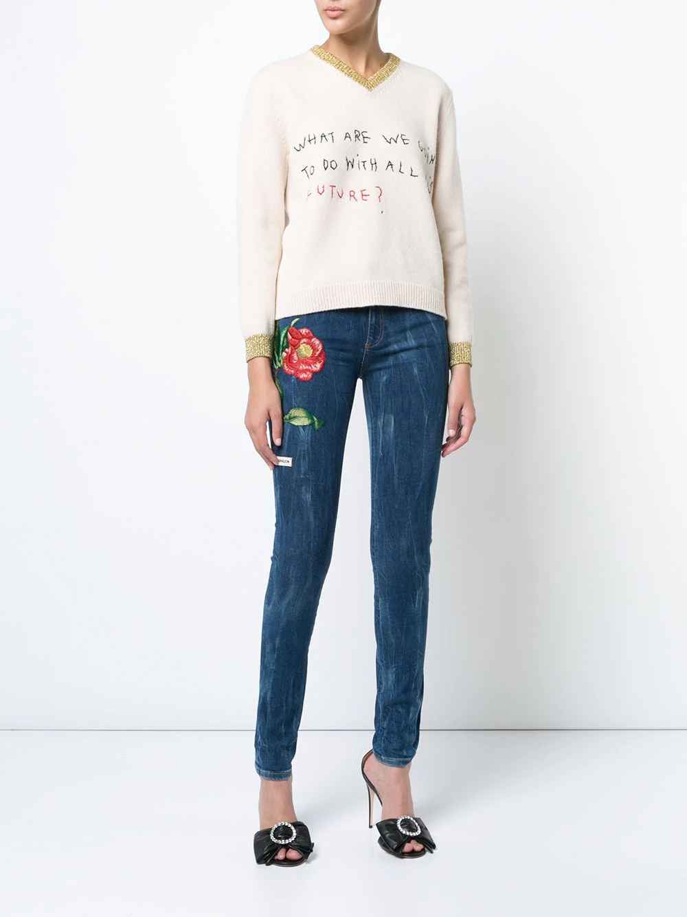 embroidered denim jeans - 2