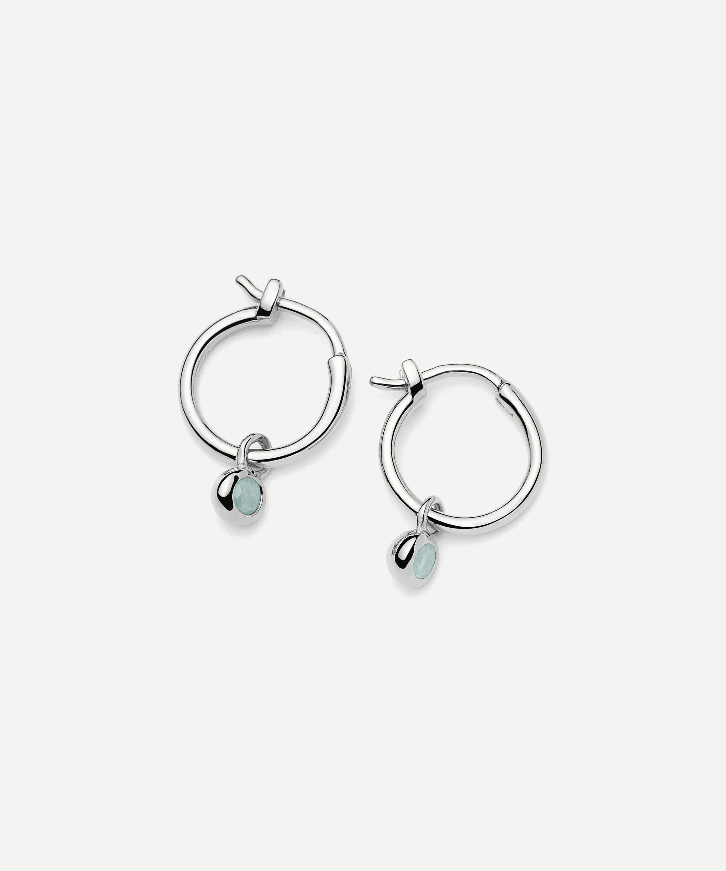 Sterling Silver March Birthstone Mini Charm Hoop Earrings - 1