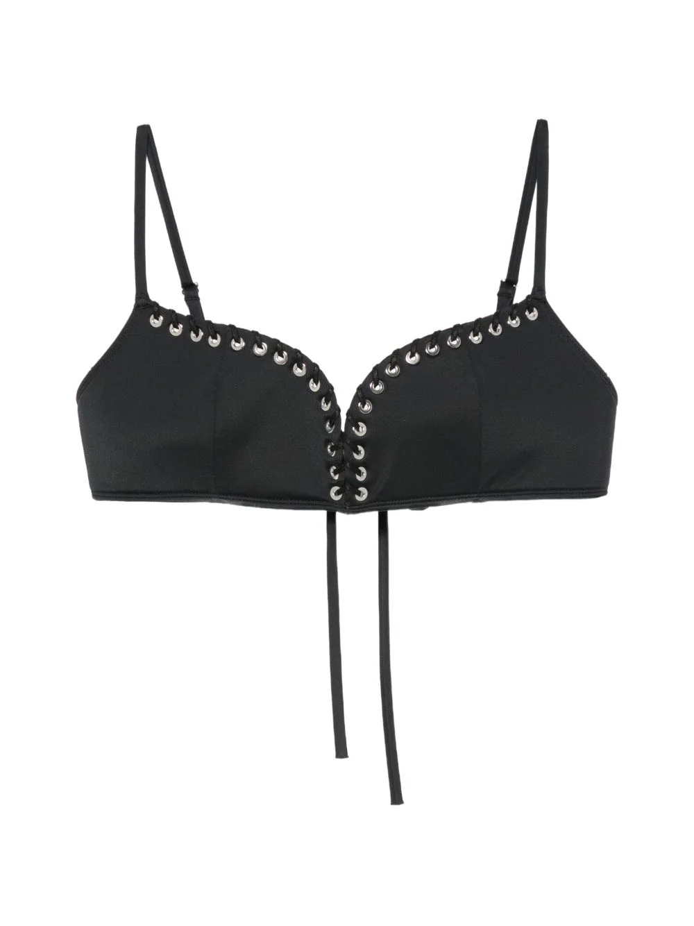 eyelet-embellished lace-up bikini top - 1