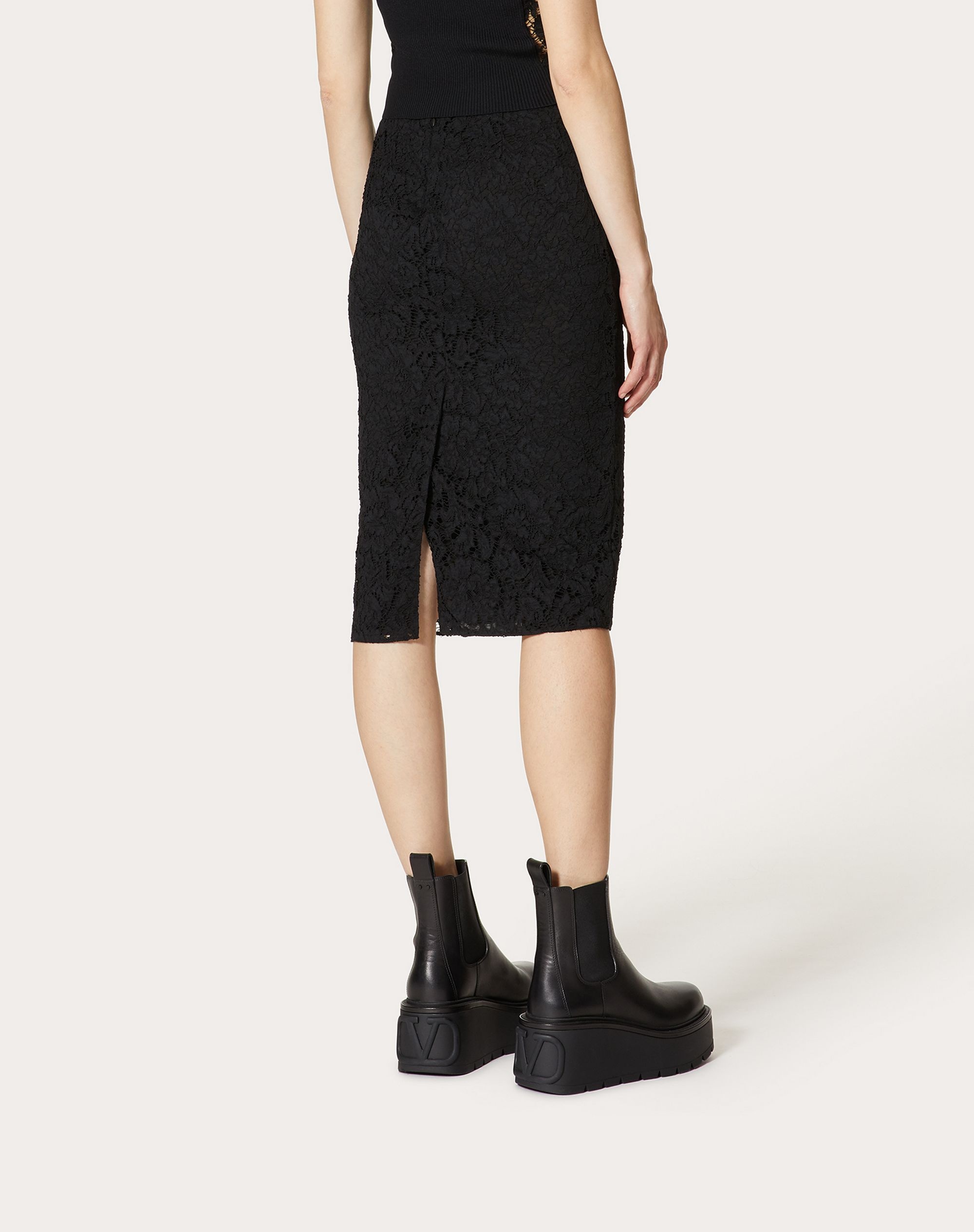 STRETCH HEAVY LACE PENCIL SKIRT - 4
