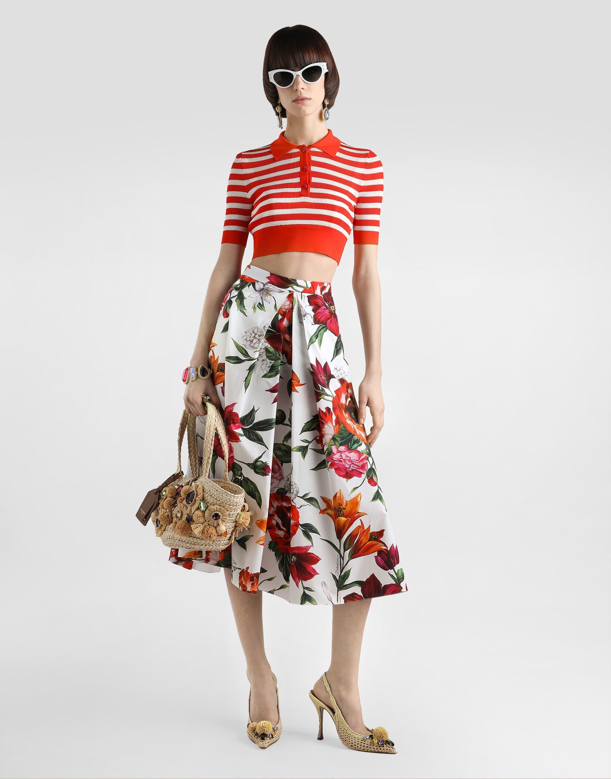 Flower-print pleated poplin skirt - 4