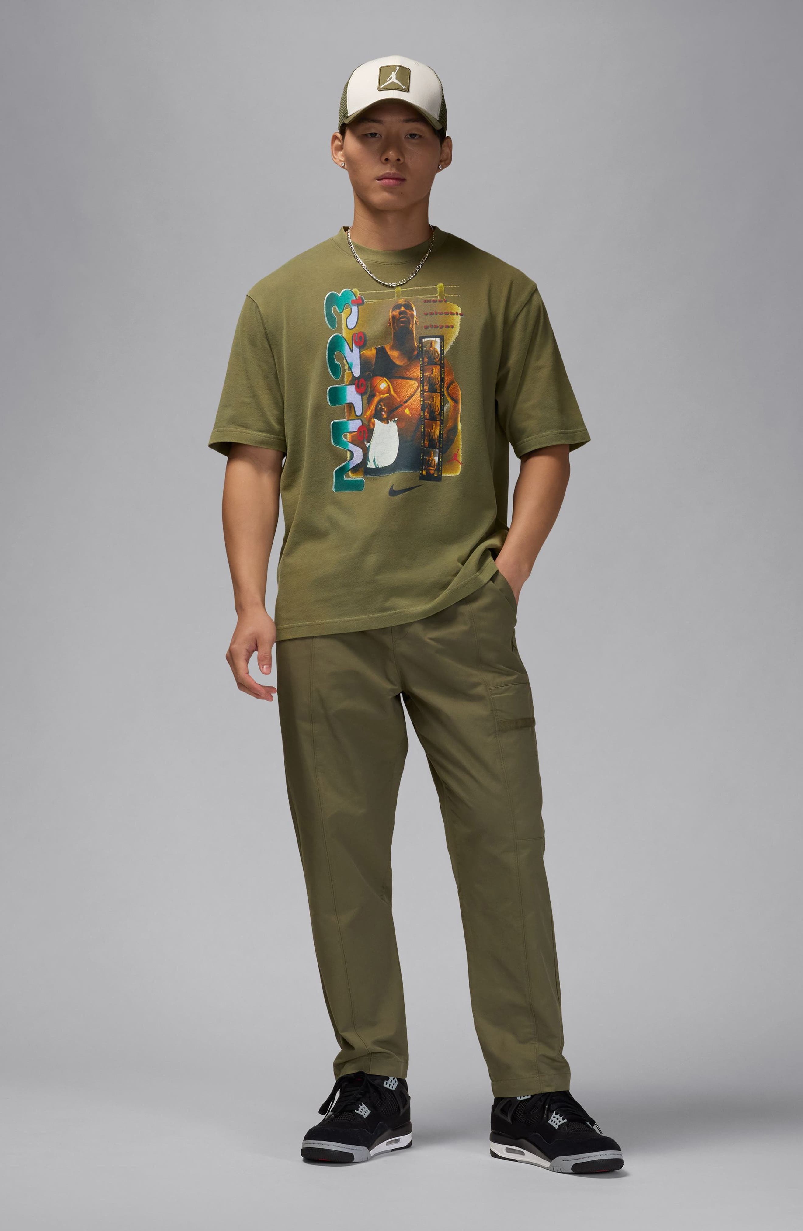 Jordan Retro Cotton Graphic T-Shirt in Medium Olive/Black at Nordstrom - 4