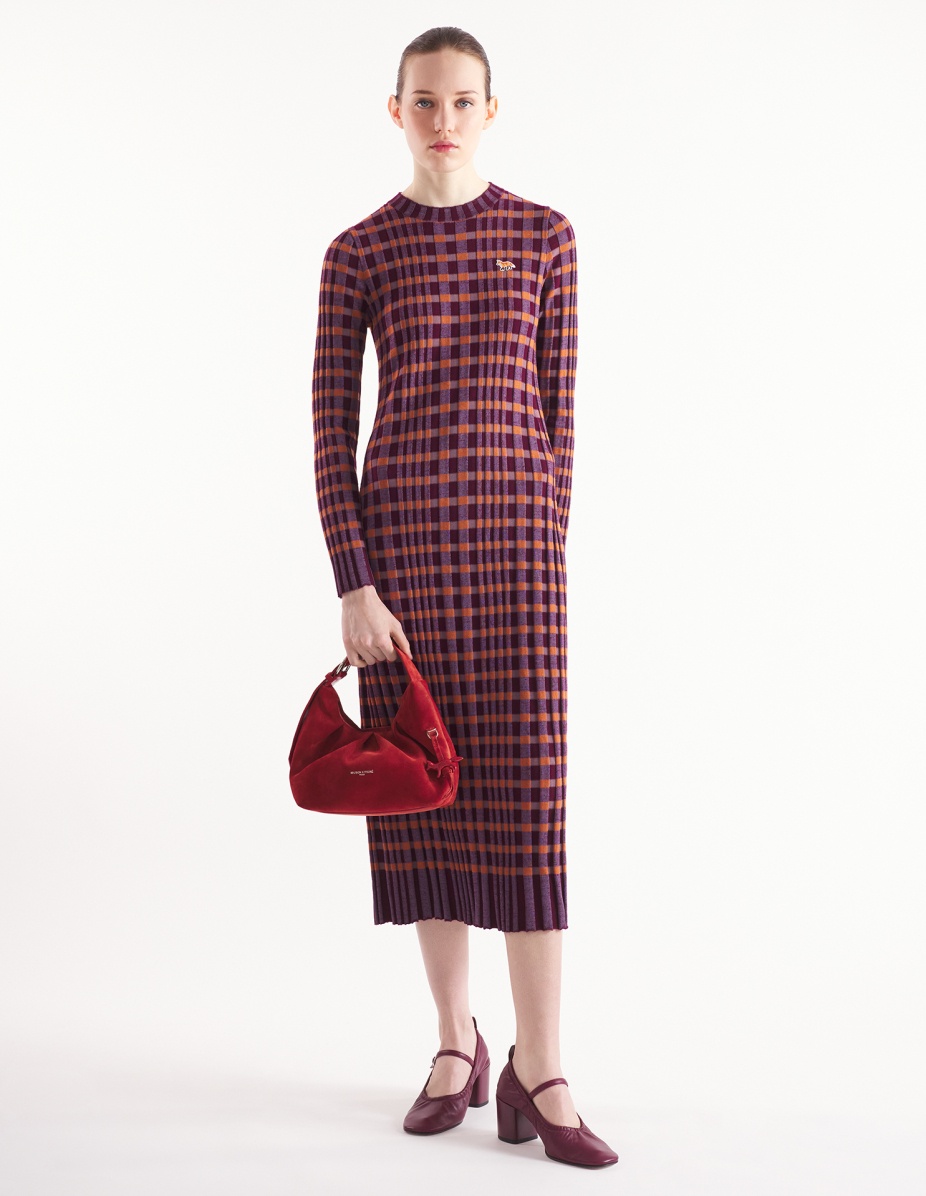 CHECKED RIBBED LONG DRESS - 2