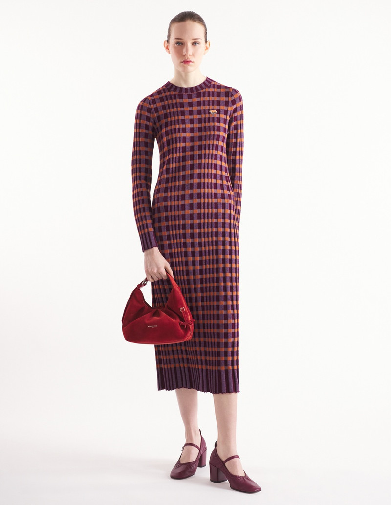 Maison Kitsuné CHECKED RIBBED LONG DRESS outlook