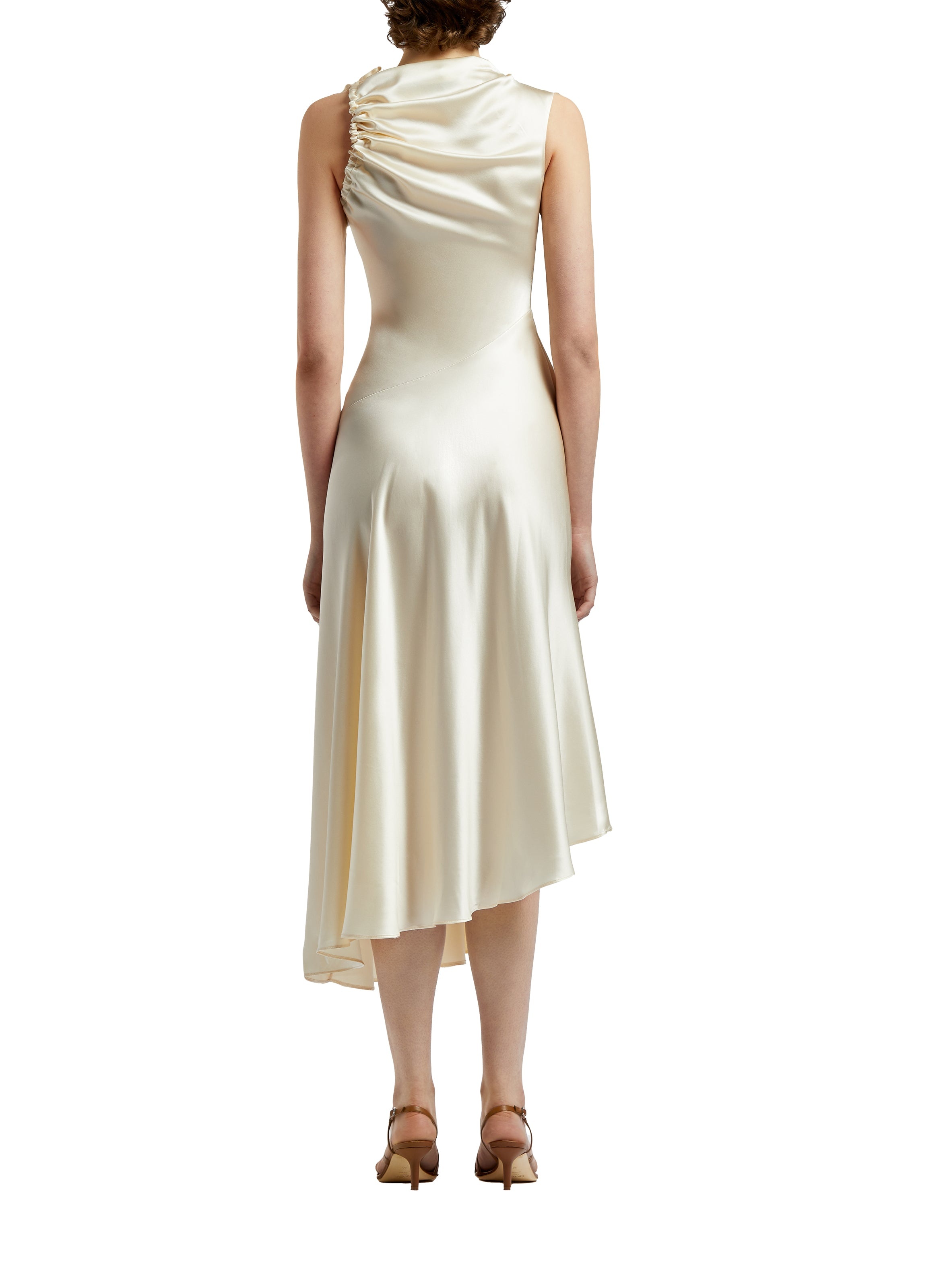 Silk Satin Dress Beige - 4