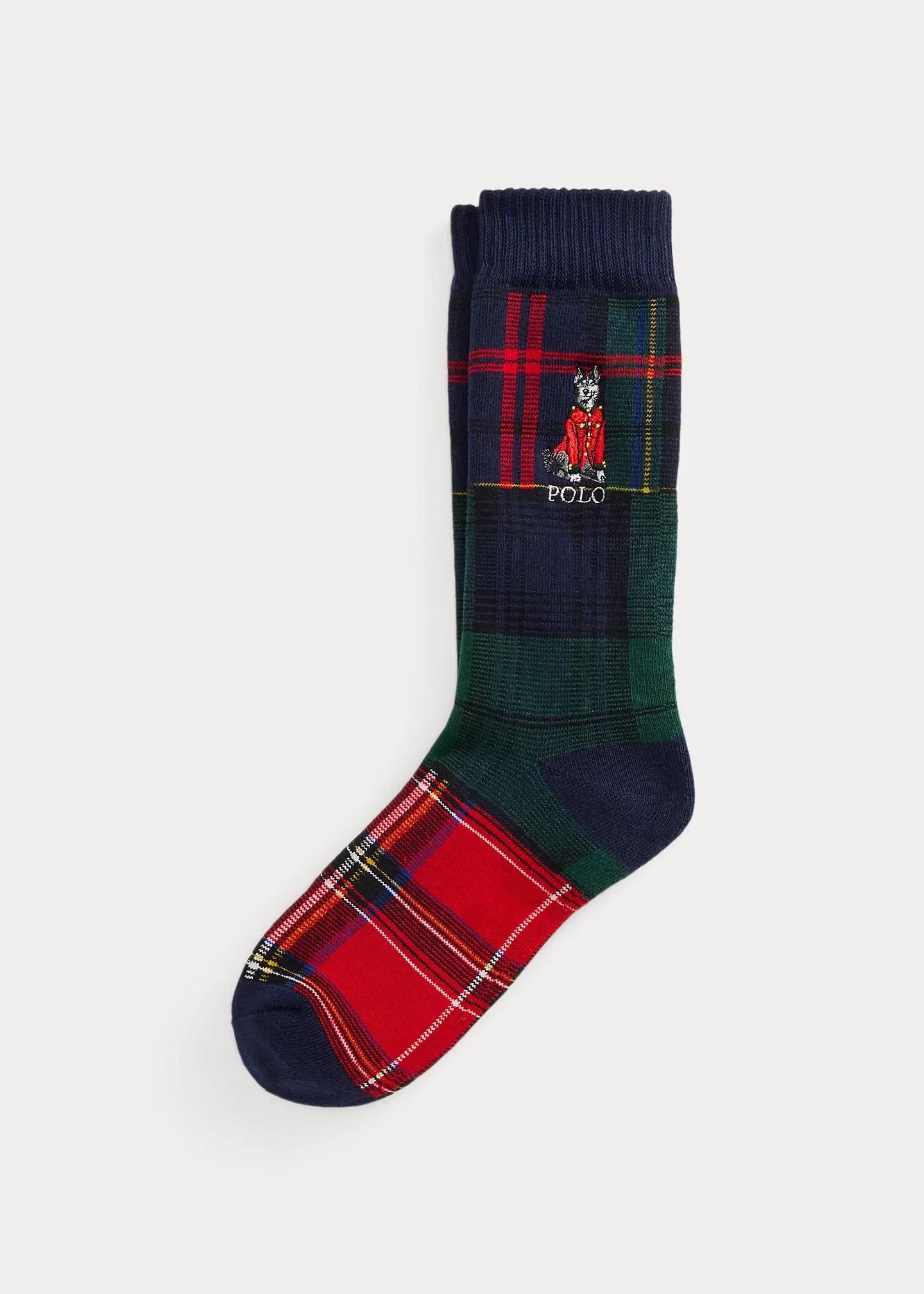 Dog-Embroidered Patchwork Plaid Socks - 1