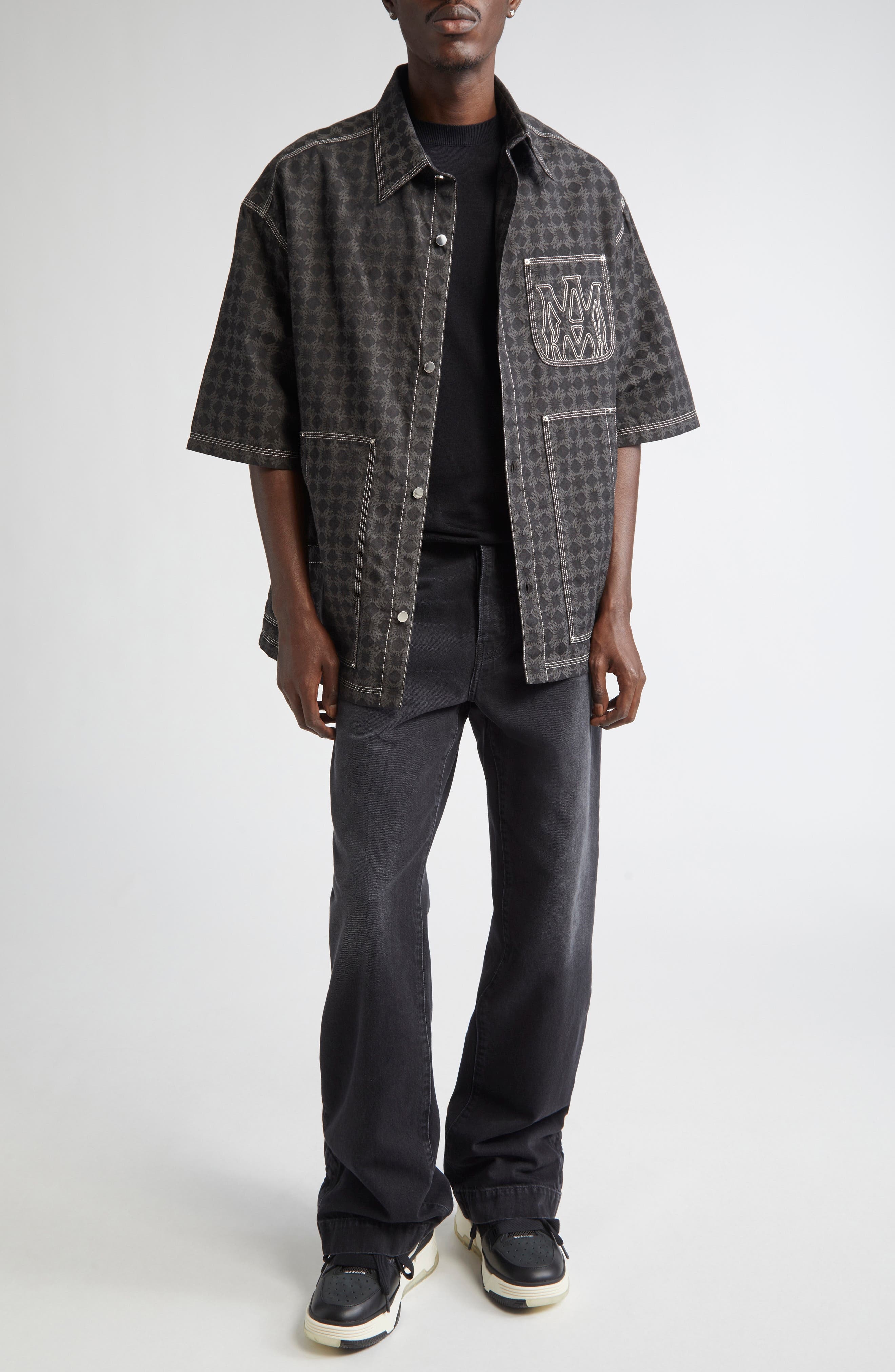 AMIRI Straight Flare Jeans in Vintage Black at Nordstrom - 8
