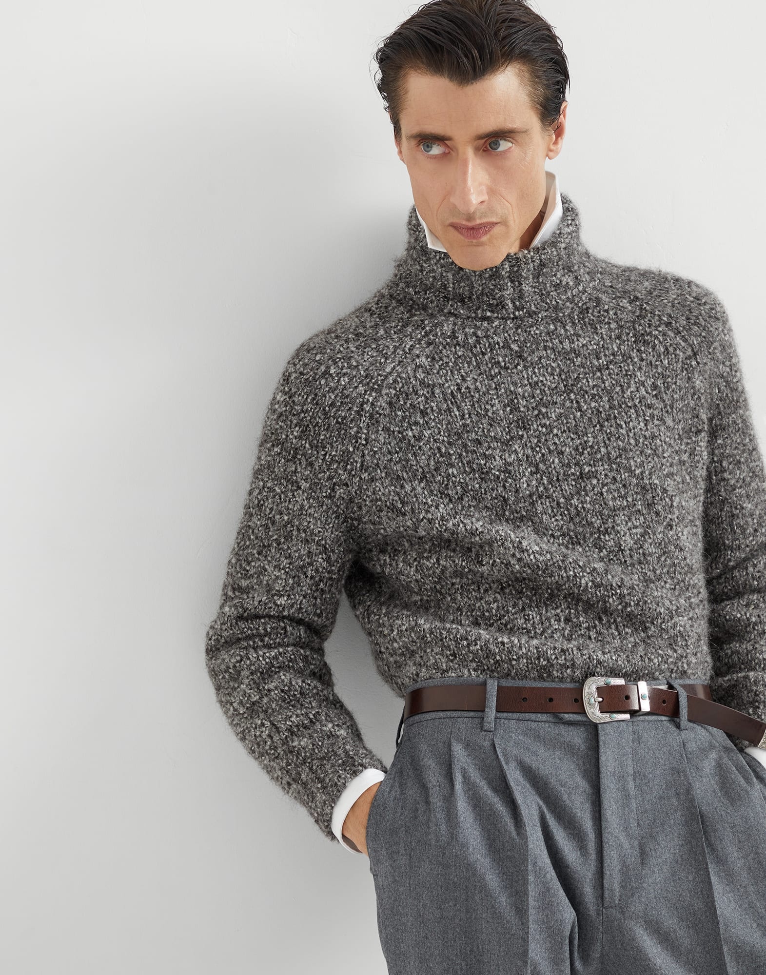 Flecked alpaca, virgin wool and cashmere turtleneck sweater with raglan sleeves - 4