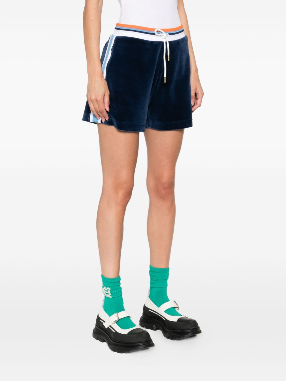 Montagne side-stripe velvet shorts - 3