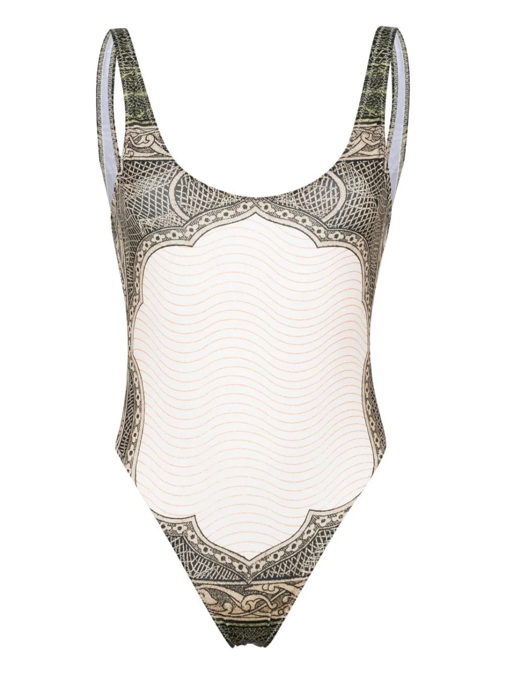 Cartouche-print high-cut swimsuit - 1