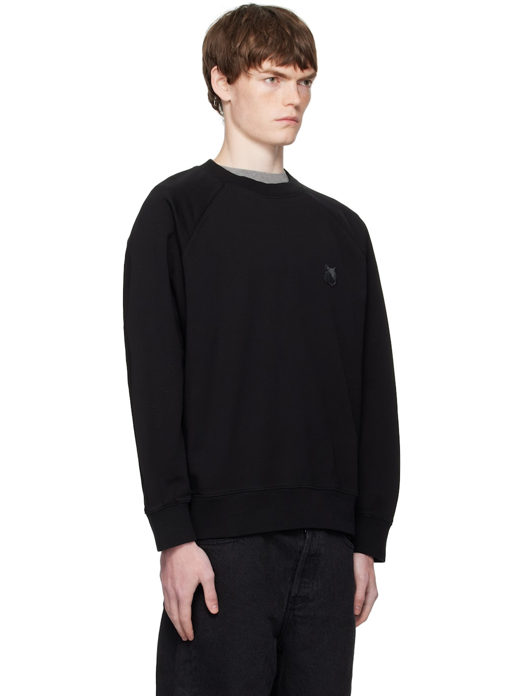 Black Bold Fox Head Patch Oversized Sweatshirt - 2