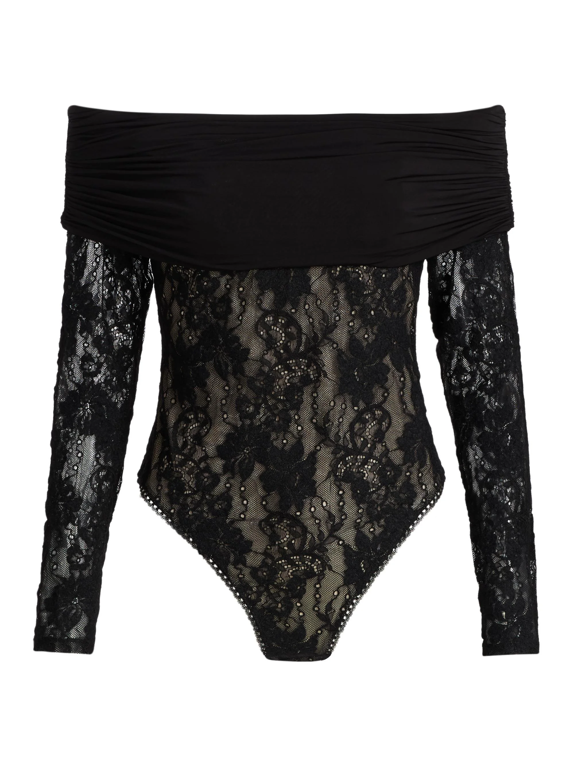 Women's Story Off-The-Shoulder Floral Lace Bodysuit - Black - 1