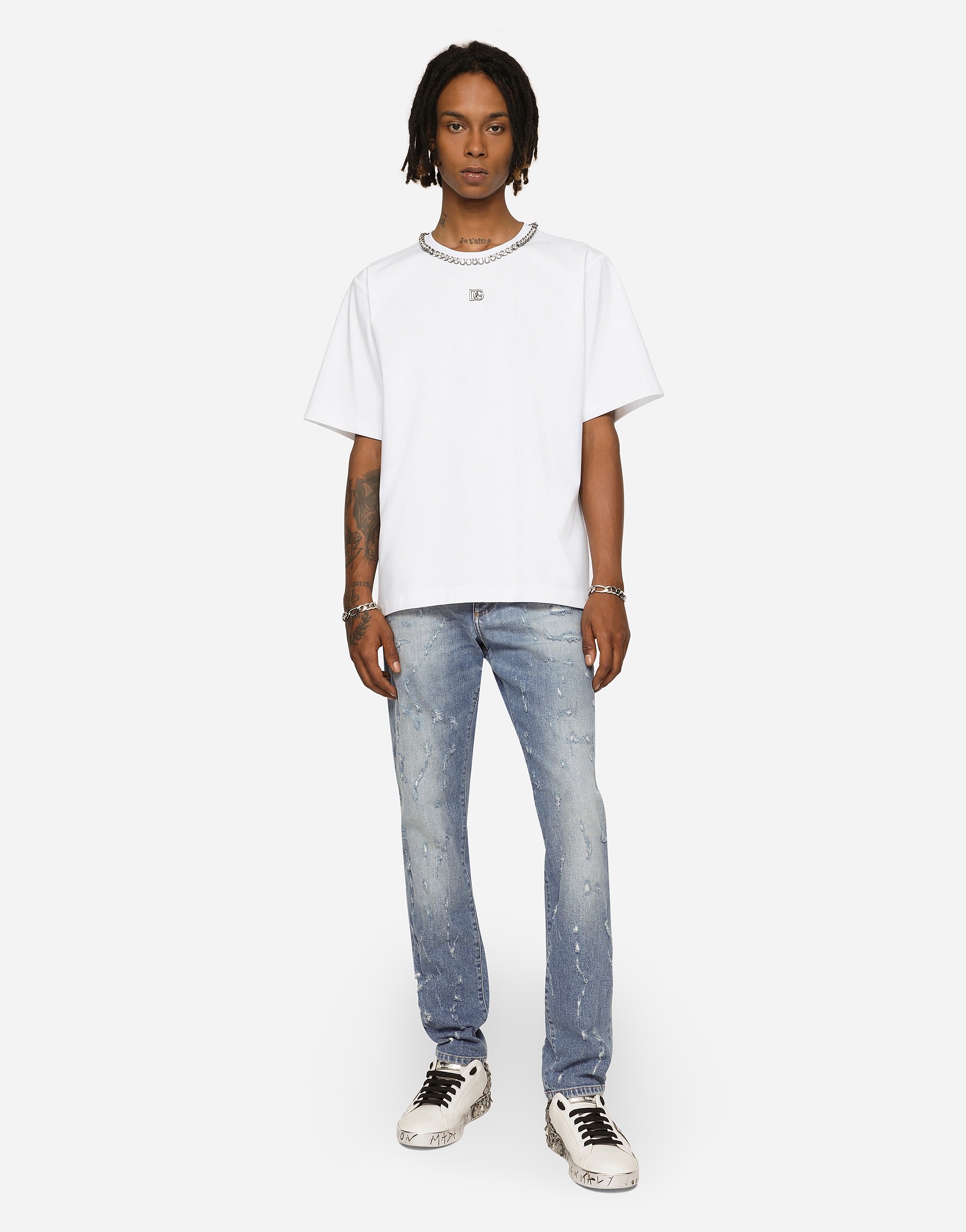 Slim-fit blue wash stretch jeans with abrasions - 2
