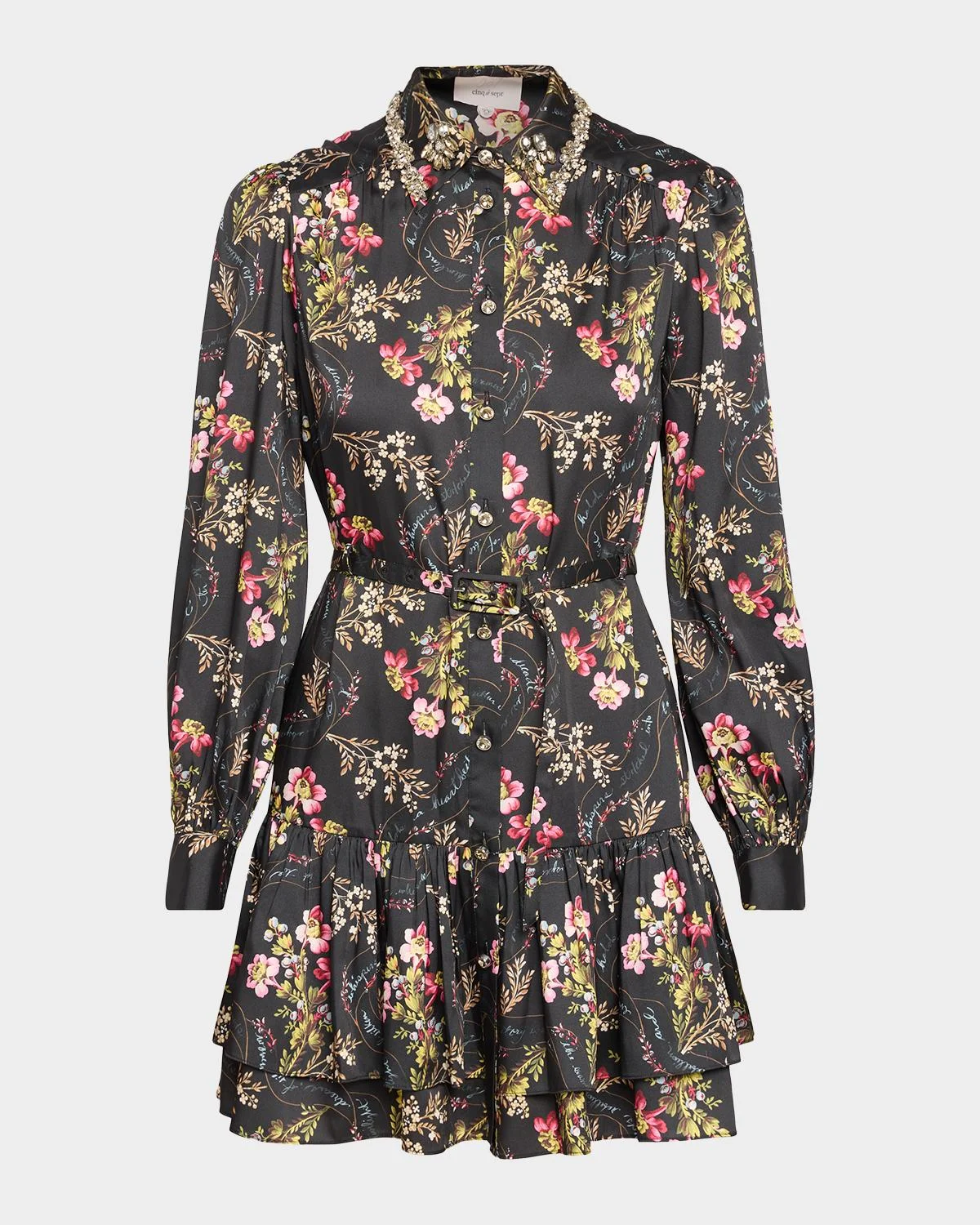 Love Letter Floral Belted Ruffle-Hem Mini Dress - 1