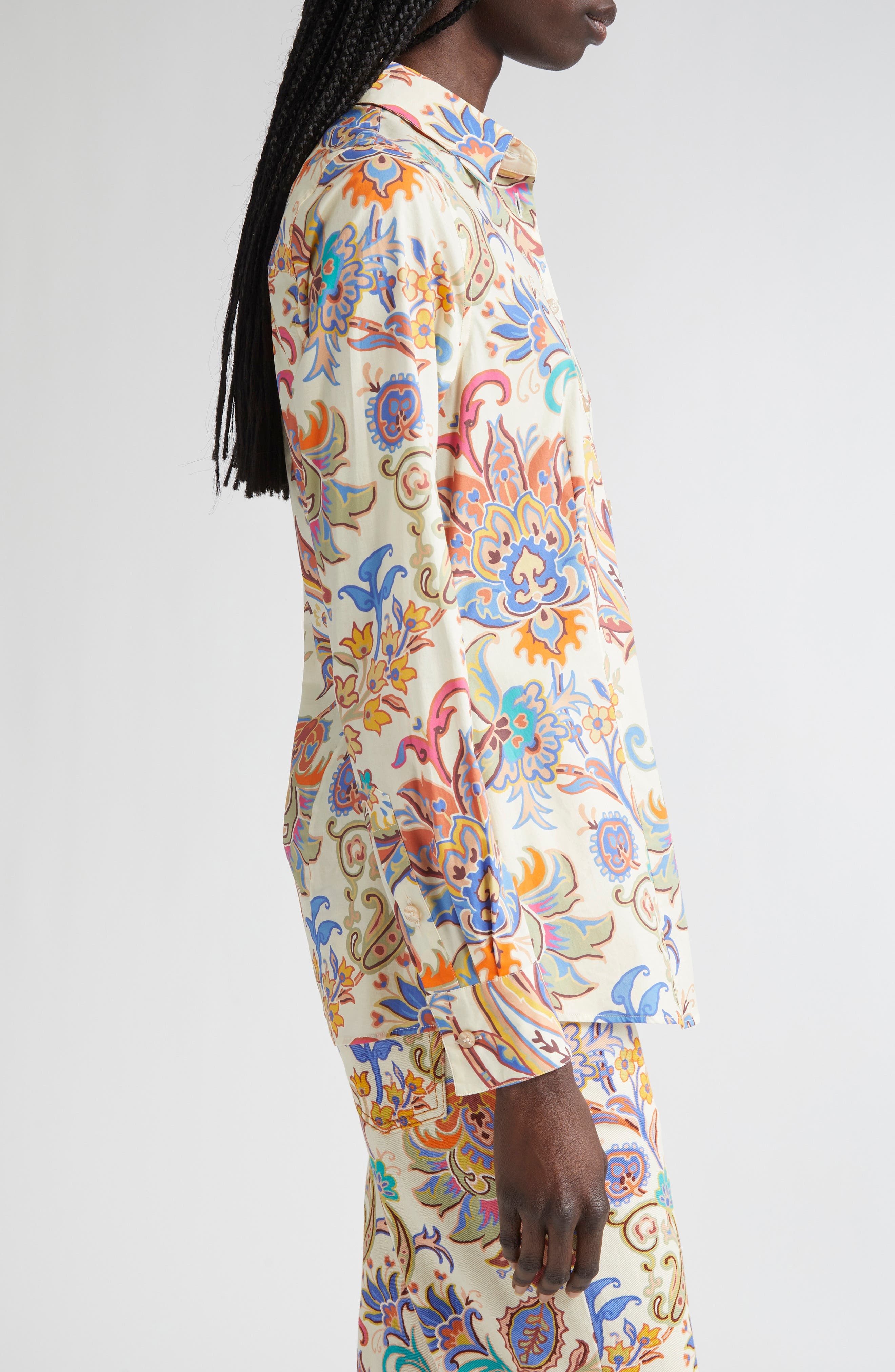 Etro Floral Paisley Stretch Poplin Button-Up Shirt in Stampa F.do Bianco at Nordstrom - 4