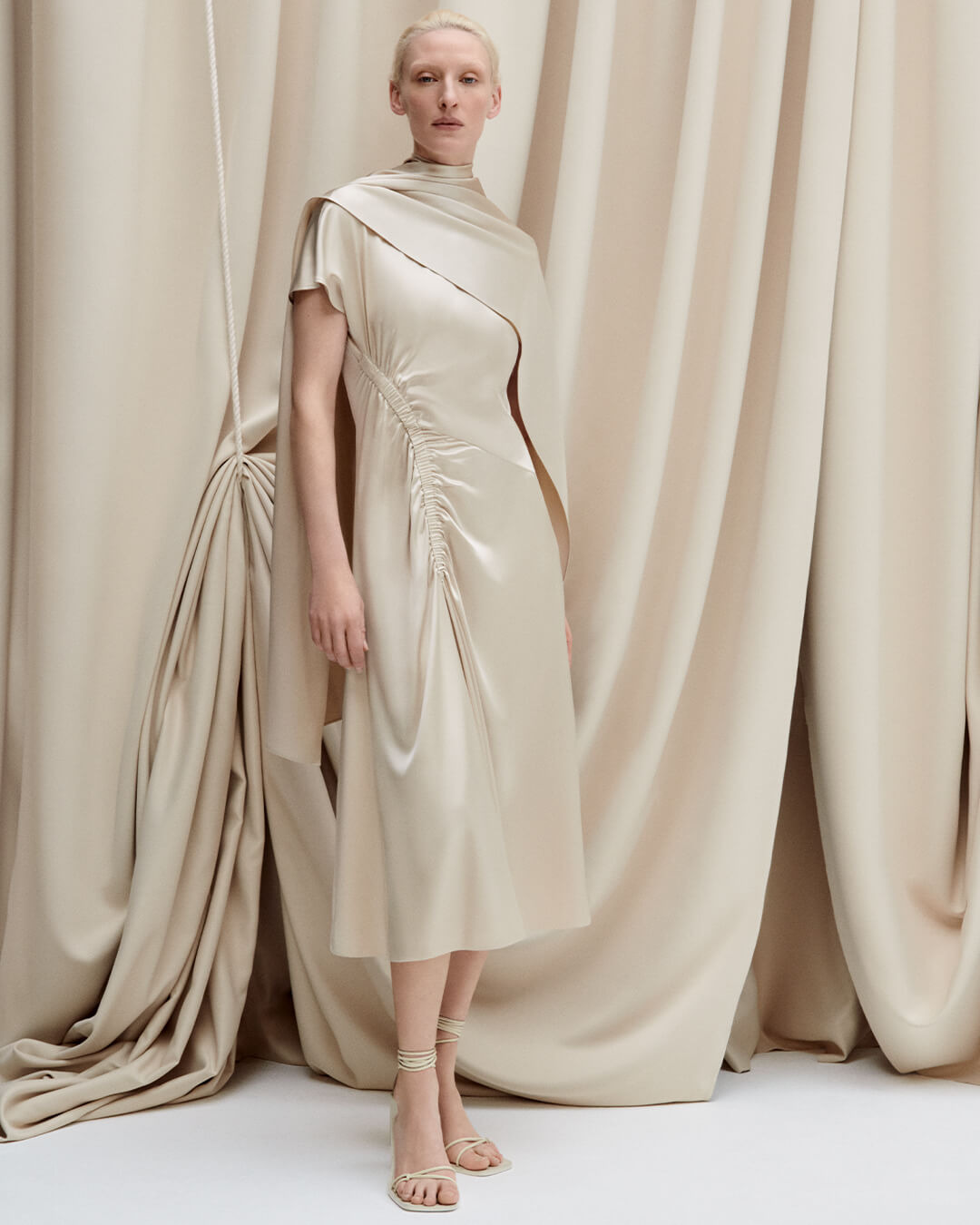 Geegee Ruched Silk Satin Dress - 5