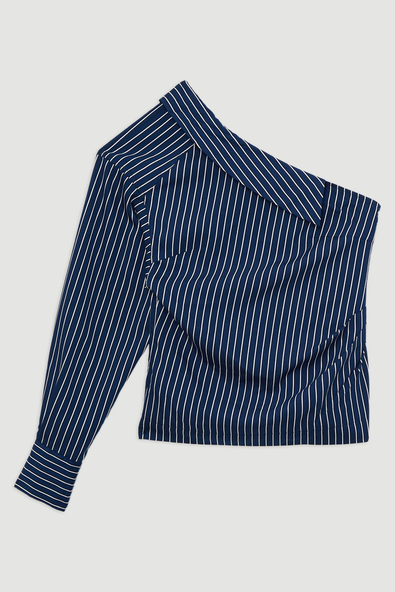 Tall Asymmetric Twill Striped Woven Long Sleeved Shirt 4