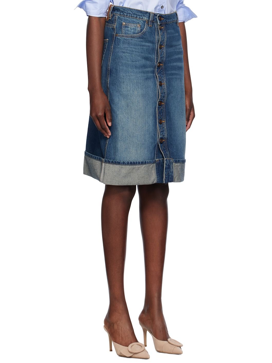 Blue Placket Denim Midi Skirt - 2