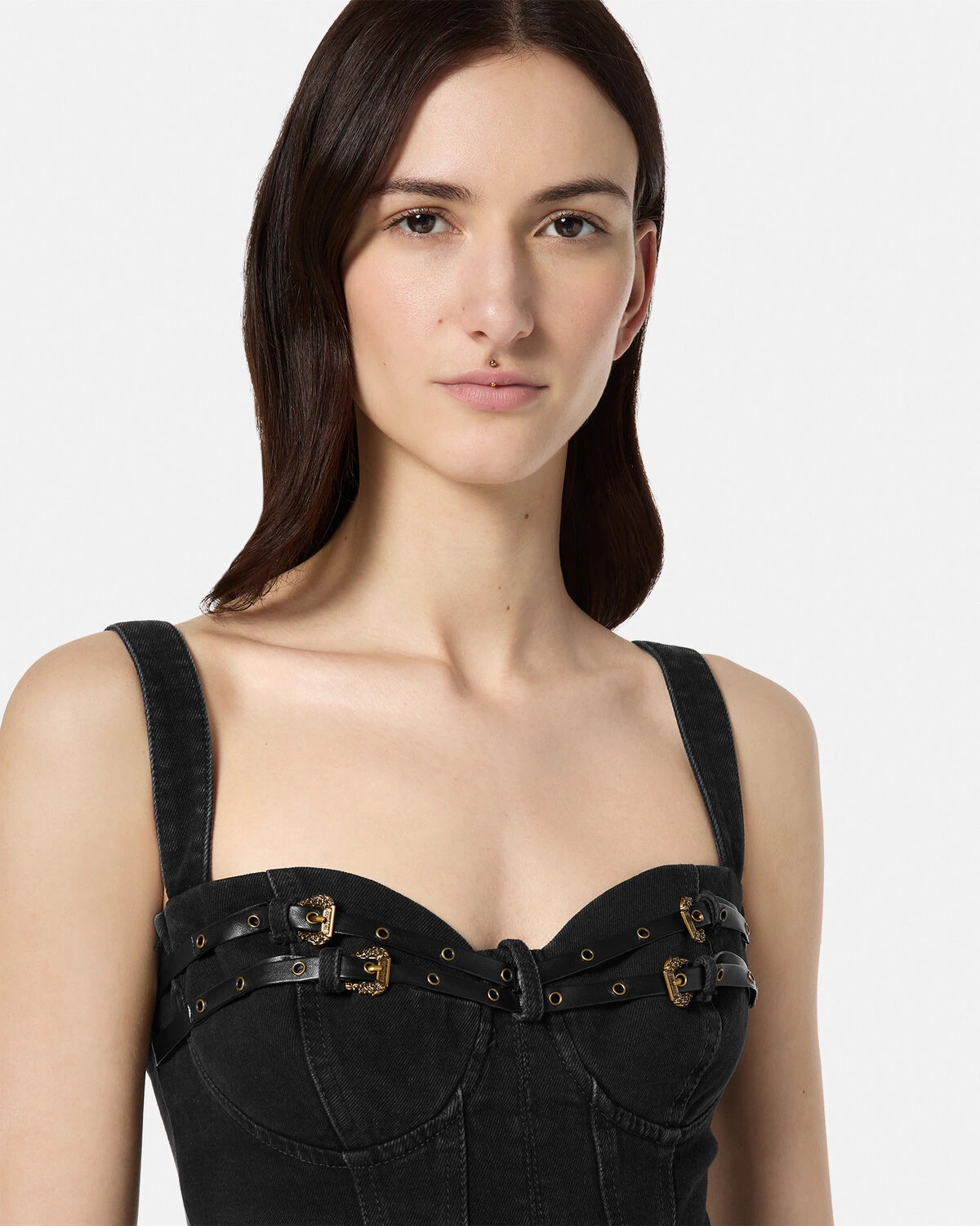 Baroque Buckle Bustier Denim Dress - 3