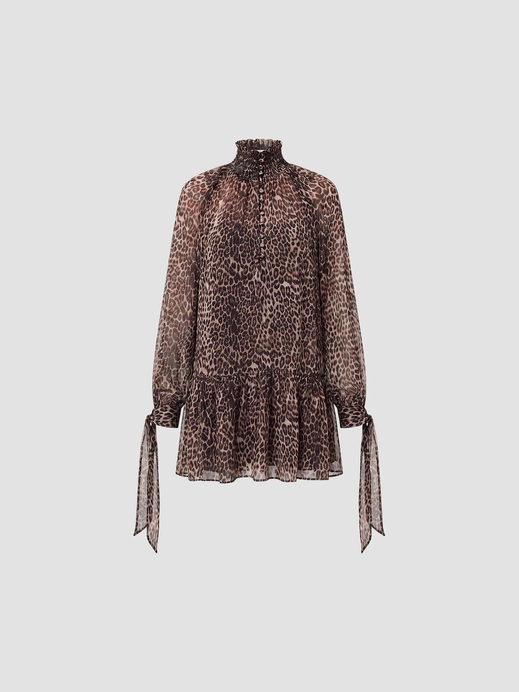 Women's Eliza Cheetah Scarf Detail Mini Swing Dress - Desert Leopard - 1