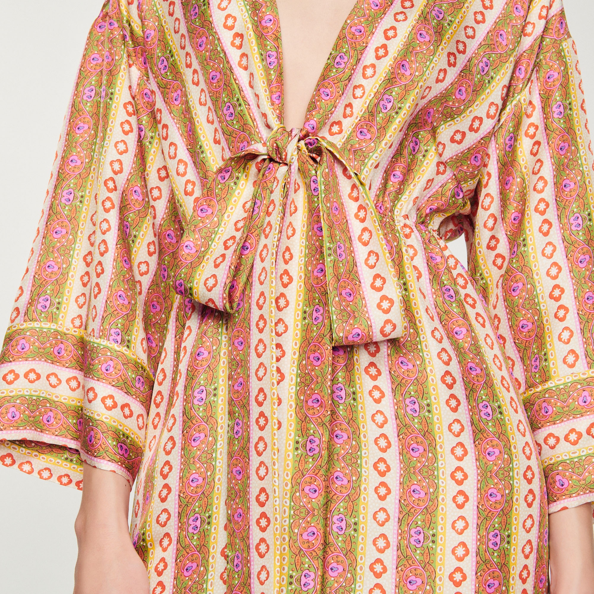 Caftan dress with Flower Stripes print - 4