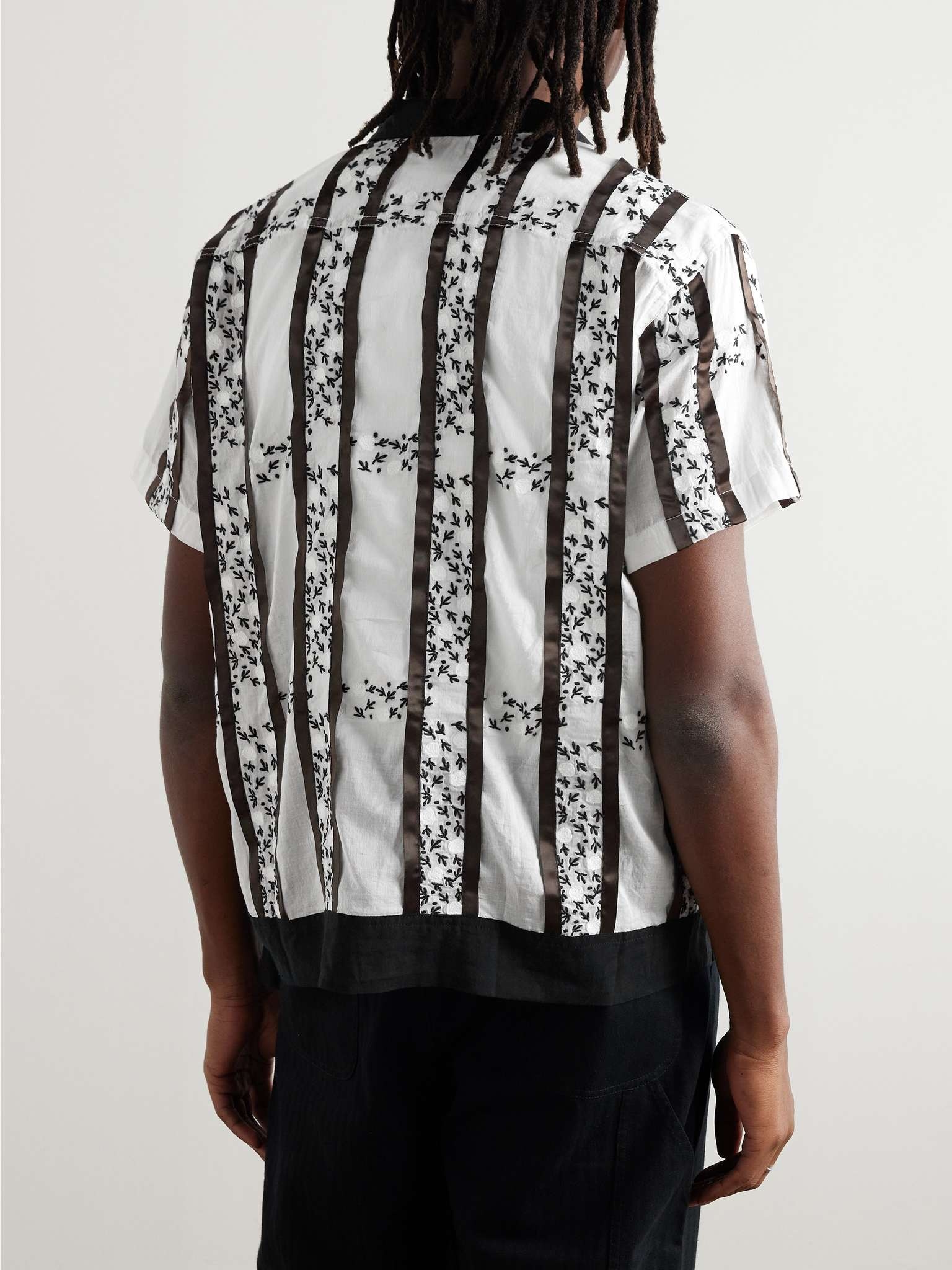 Camp-Collar Satin-Trimmed Embroidered Cotton-Voile Shirt - 3