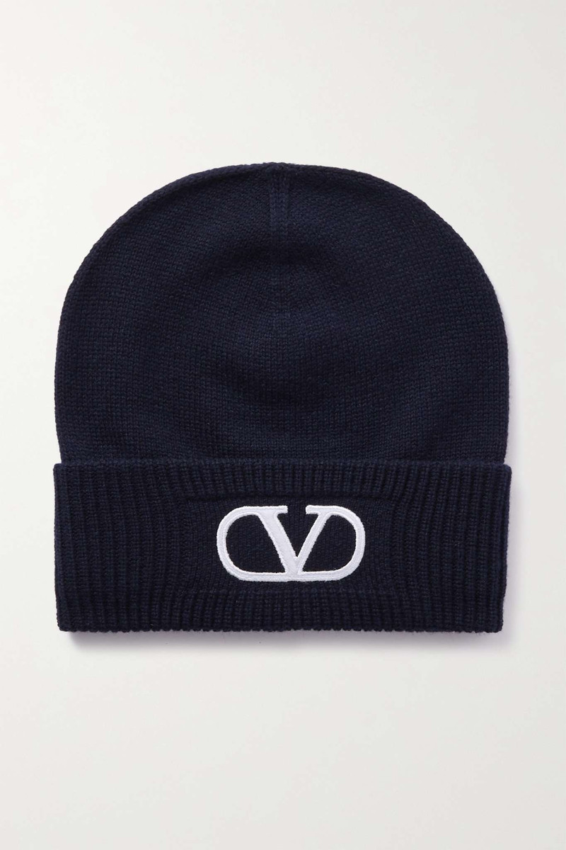 Valentino Garavani logo-embroidered ribbed virgin wool beanie - 1