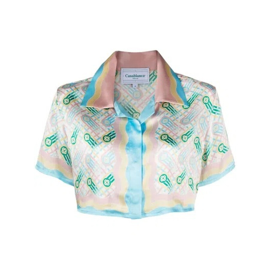Casablanca Ladies Multicolor Ping Pong Silk Cropped Shirt - 5