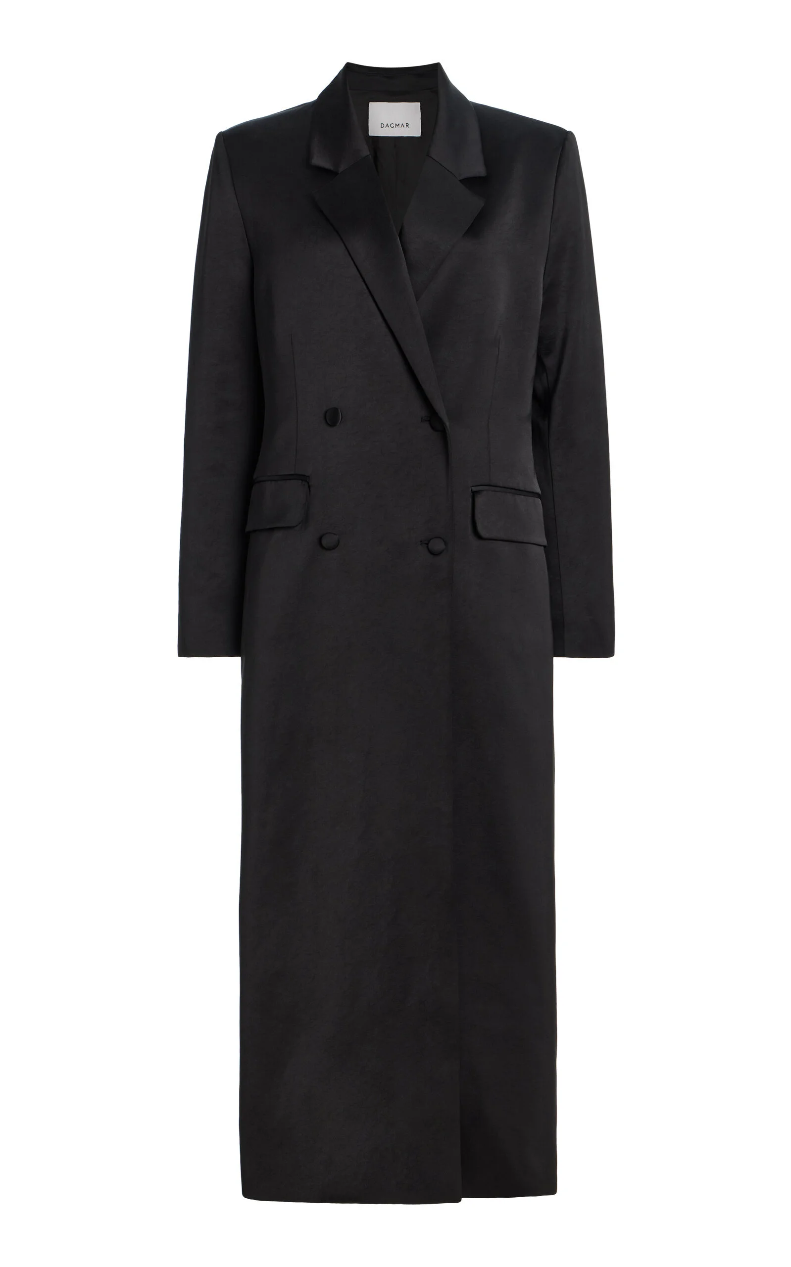 Double-Breasted Long Satin Blazer black - 1